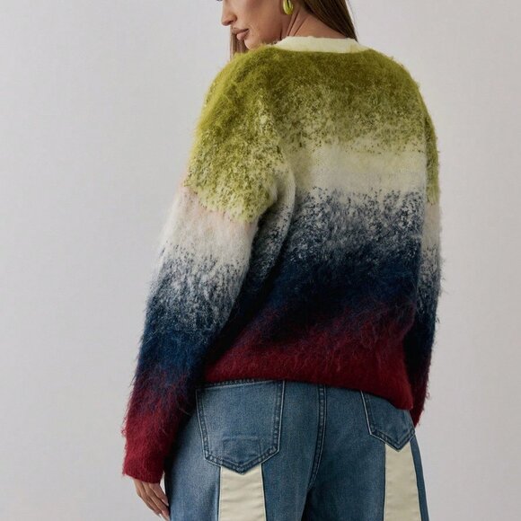 Multicolor Casual Women's Gradient Knit Oversized Cardigan - Picture 3 of 6